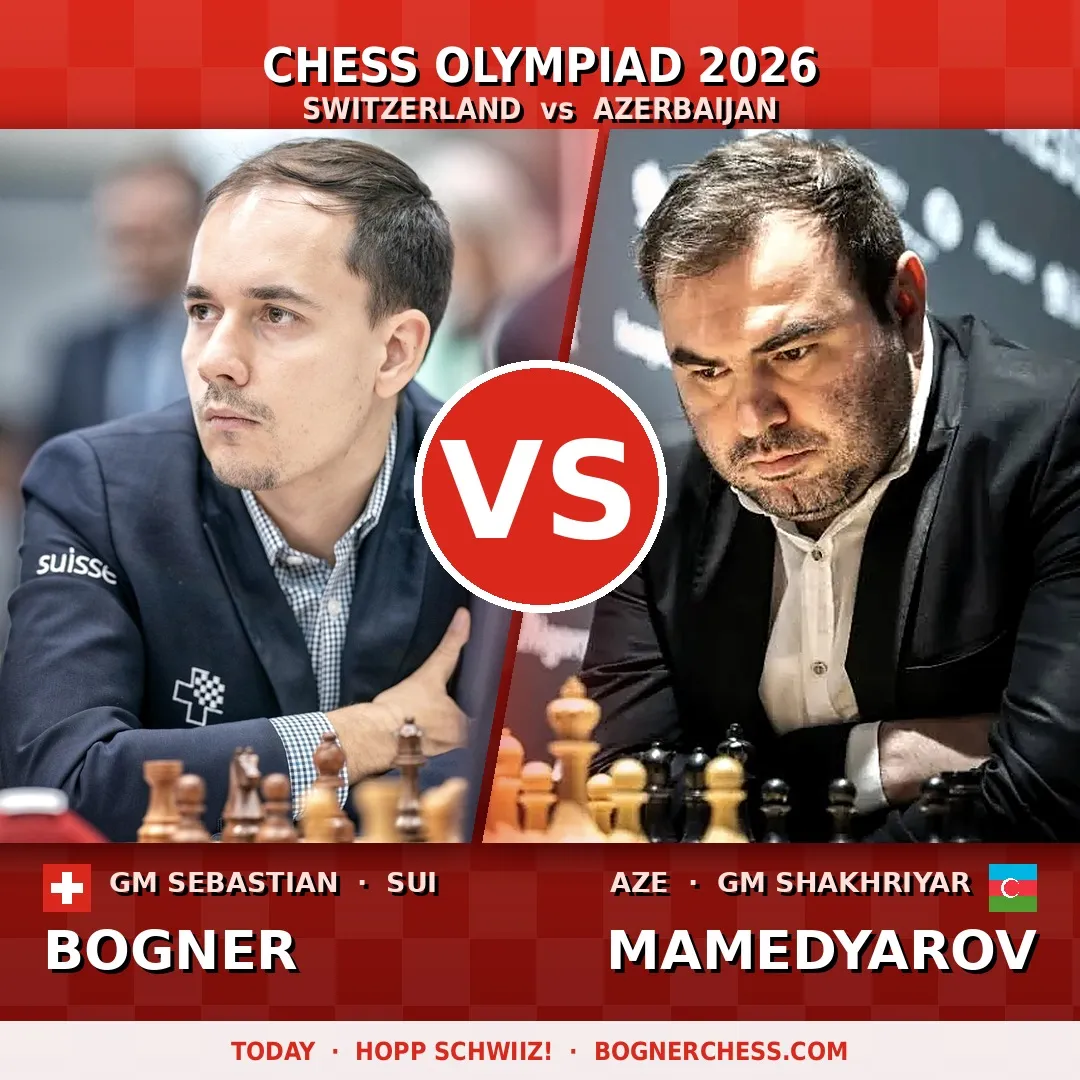 Schach-Olympiade 2026, Schweiz gegen Aserbaidschan: GM Sebastian Bogner gegen GM Shakhriyar Mamedyarov